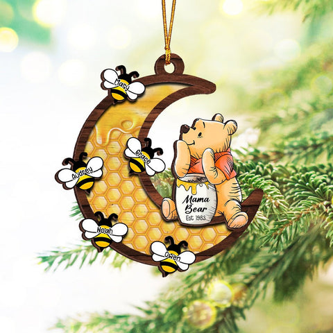 Personalized Mama Honey Bear, Winnie The Pooh 2-Layer Wooden Ornament