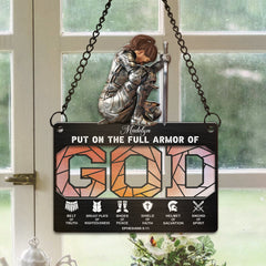 Personalized Woman Warrior of God Put On The Full Armor Of God Ephesians 6-10 Hanging Suncatcher Ornament