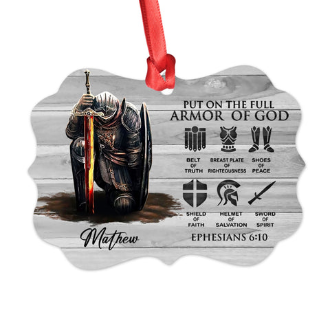 Personalized Man Warrior of God Put On The Full Armor Of God Ephesians 6-10 Medallion Metal Ornament